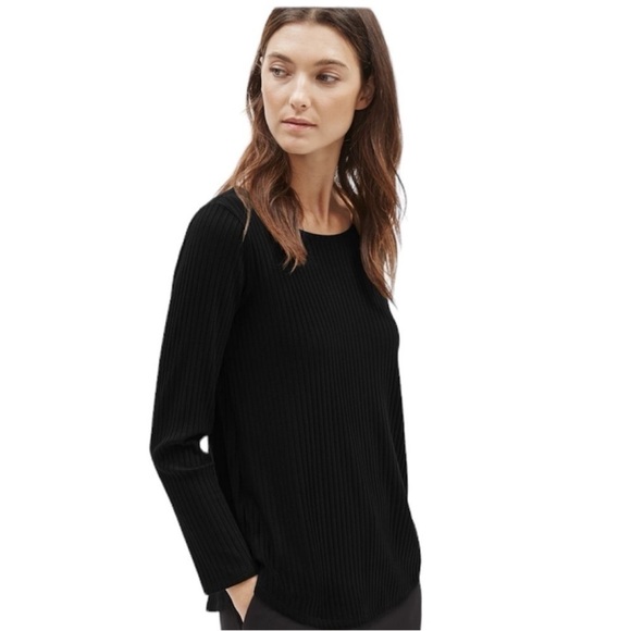 Heather By Bordeaux Size Medium Black Open Back Ribbed Sweater Top . - Picture 6 of 6